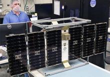 One of eight microsatellites in the CYGNSS constellation under construction.