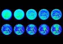 These images show the sunlit side of Earth in 10 different wavelengths of light that fall within the infrared, visible and ultraviolet ranges; the images are representational-color, because not all of these wavelengths are visible to the human eye.