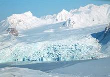 A small glacier in the Arctic region of Norwegian archipelago Svalbard