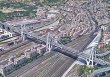 A satellite view of the Morandi Bridge in Genoa, Italy