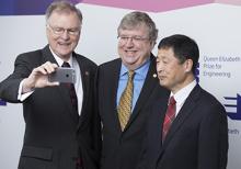 Eric Fossum (center), at the awards ceremony for the 2017 Queen Elizabeth Prize for Engineering
