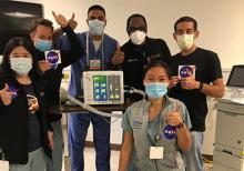 On May 28, 2020, UCLA's Dr. Tisha Wang (far left) and colleagues pose after testing a compressed-air version of the VITAL prototype