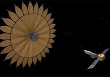 This artist's concept shows the geometry of a space telescope aligned with a starshade