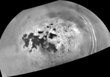 Cassini captured this mosaic of images showing the northern lakes and seas of Saturn's moon Titan