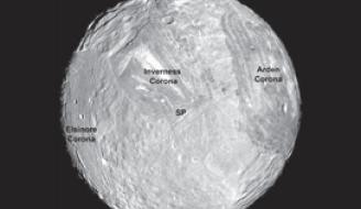 Miranda as imaged by Voyager 2